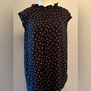 Adrianna Papell black and white polka dot blouse with ruffle cap sleeves size L